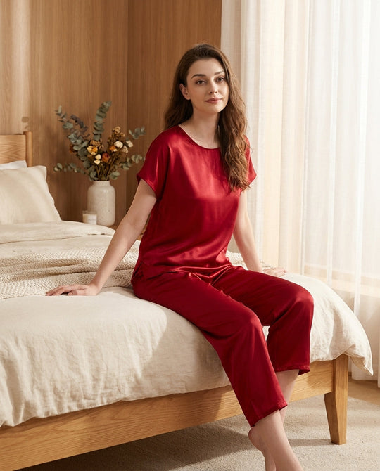 Ensemble Pyjama en Soie de Mûrier 19 Momme - Haut Manches Courtes & Pantalon Capri Femme - StudioSoie
