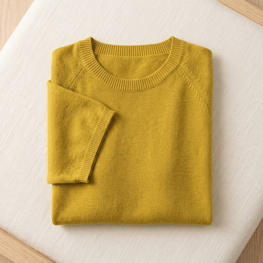 Pull en laine mérinos 100% col rond manches courtes femme - coloris Jaune | StudioSoie
