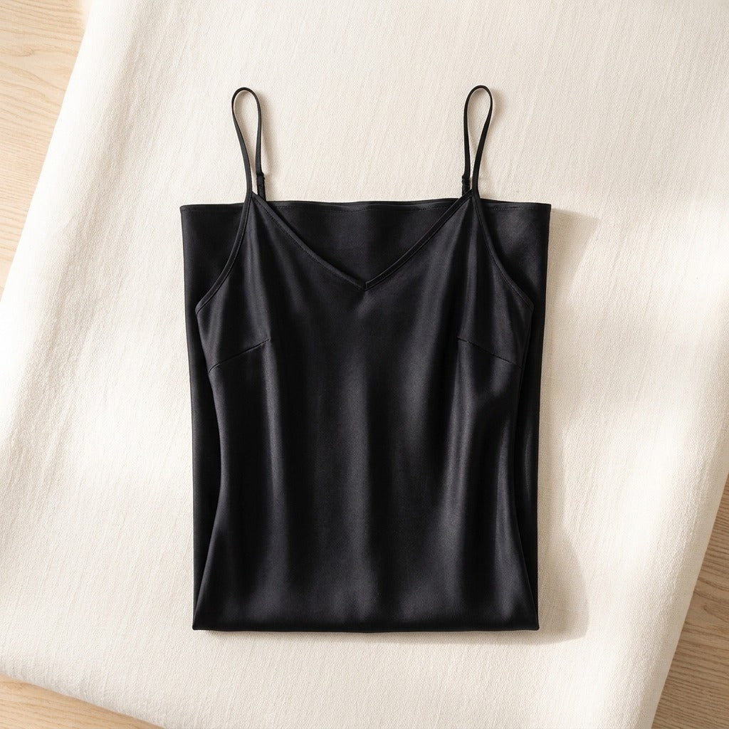 Robe Mi-Longue en Soie de Mûrier 21 Momme — Col V Coupe Biais 14 Coloris Femme - coloris noir | StudioSoie