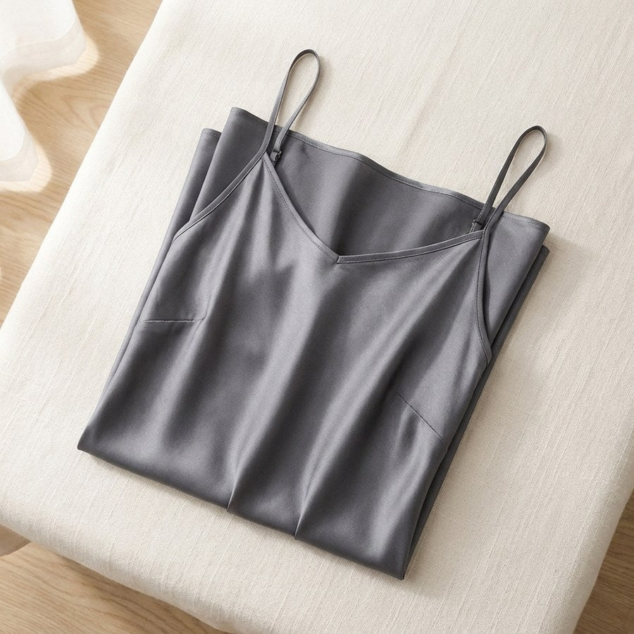 Robe longue unie en soie de mûrier - coloris Gris | StudioSoie