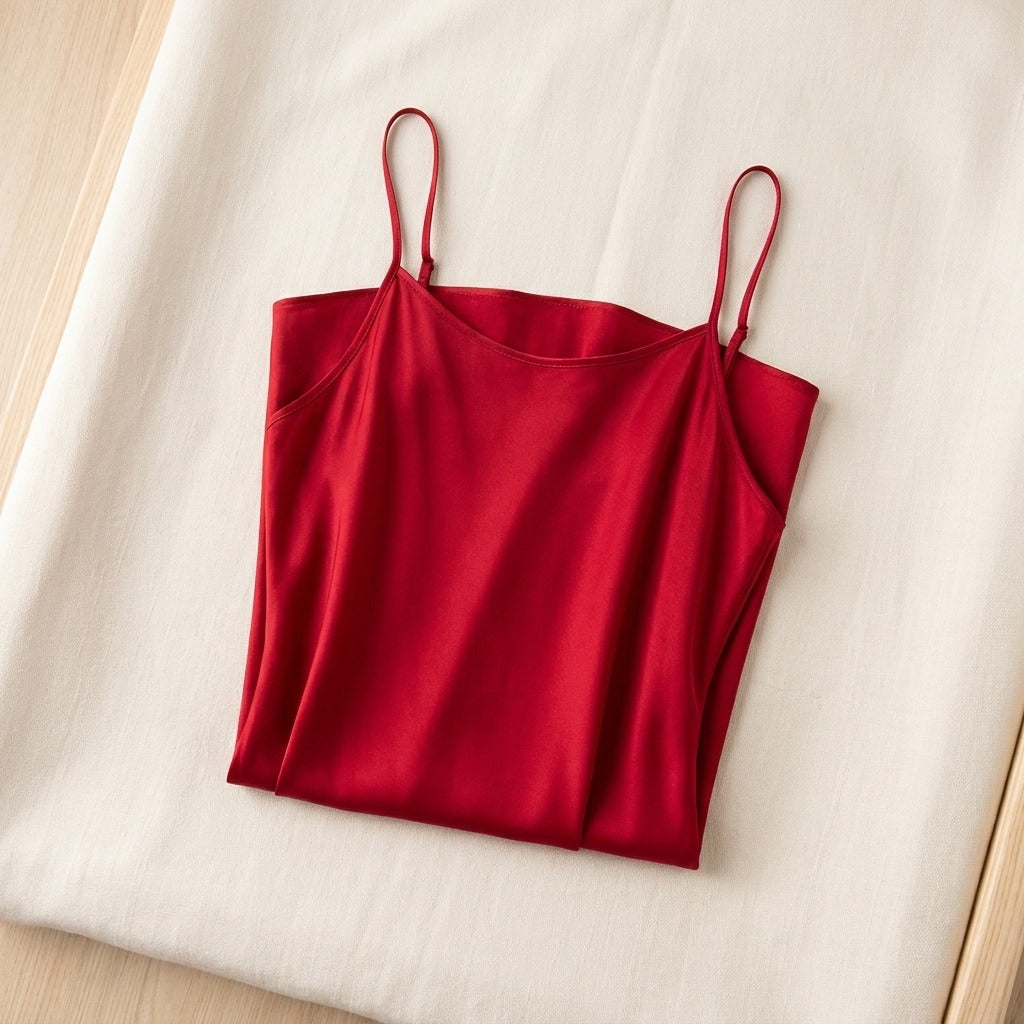 Robe Mi-Longue en Soie 93 % — Bretelles Fines 11 Coloris Femme - coloris rouge | StudioSoie