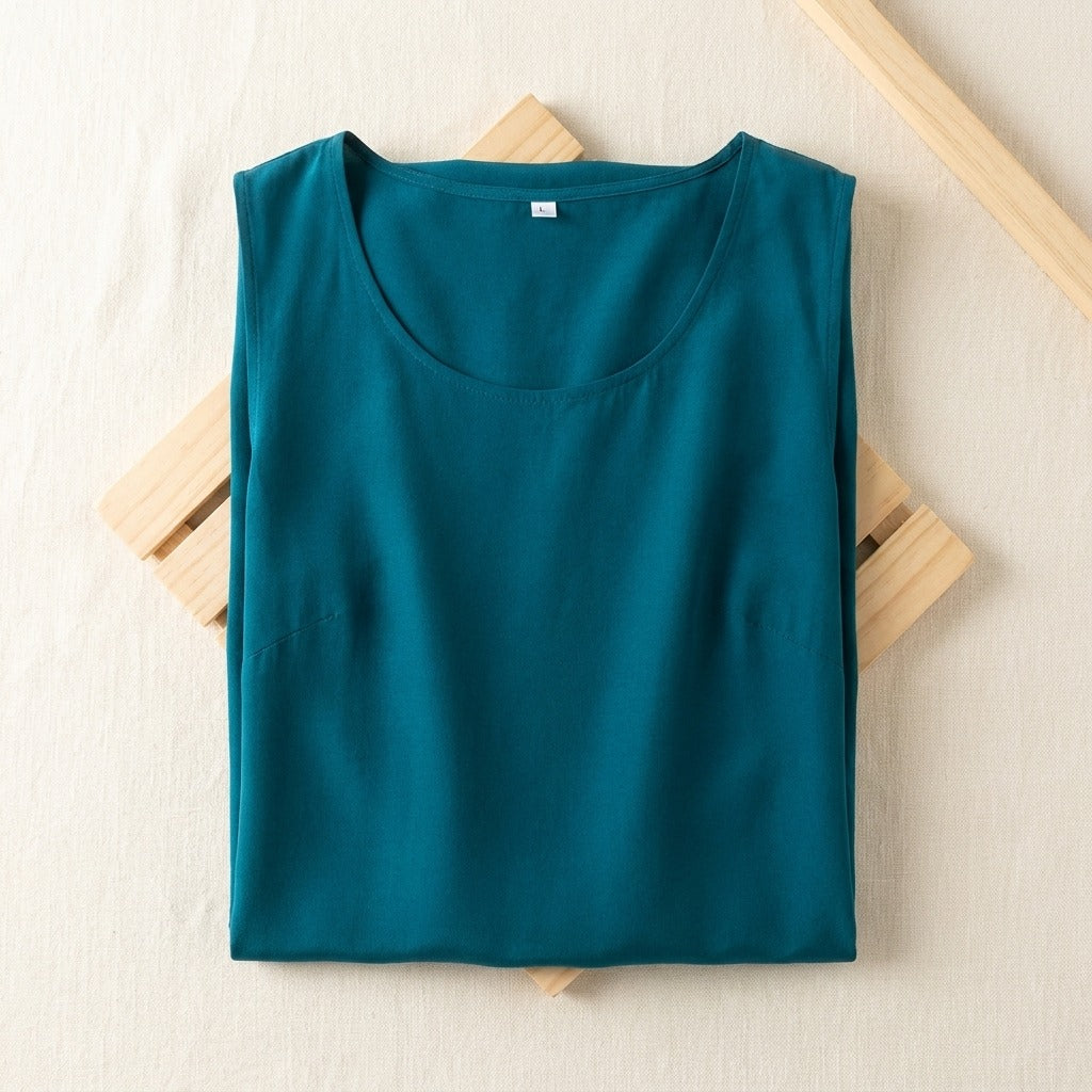 Mini Robe en Crêpe de Chine de Soie 100 % — Sans Manches 7 Coloris Femme - coloris bleu-malachite | StudioSoie