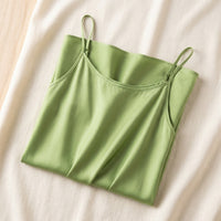 Robe Mi-Longue en Soie 93 % — Bretelles Fines 11 Coloris Femme - coloris vert-clair | StudioSoie