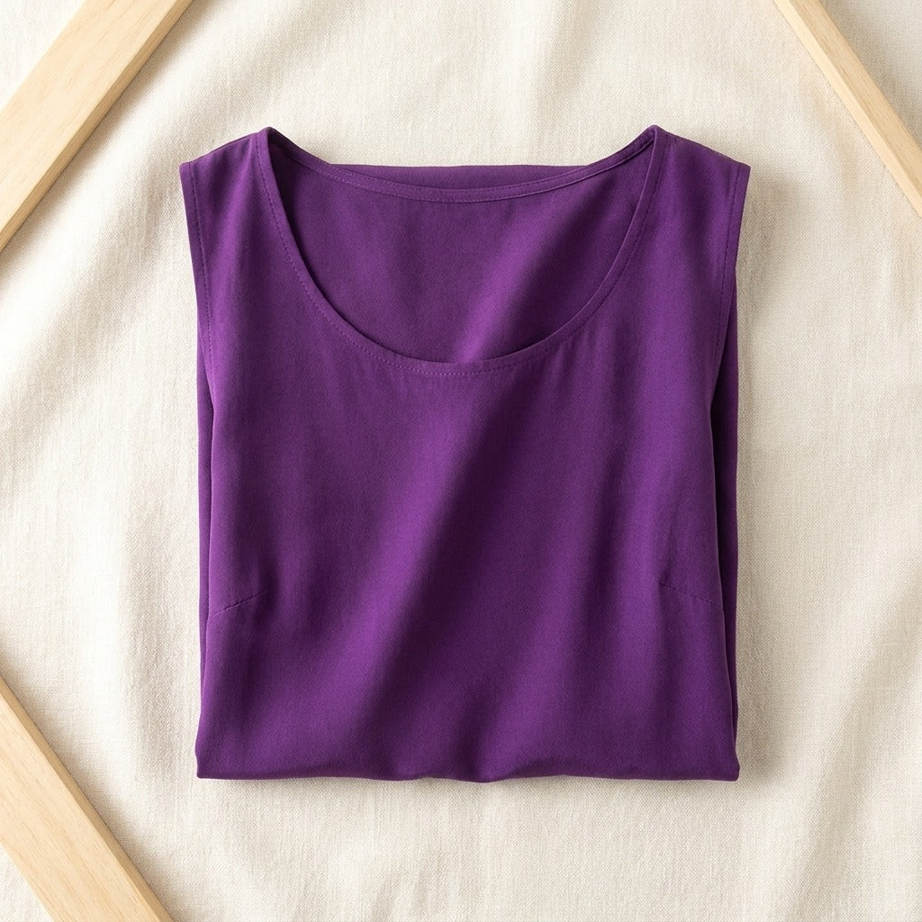 Mini Robe en Crêpe de Chine de Soie 100 % — Sans Manches 7 Coloris Femme - coloris violet | StudioSoie