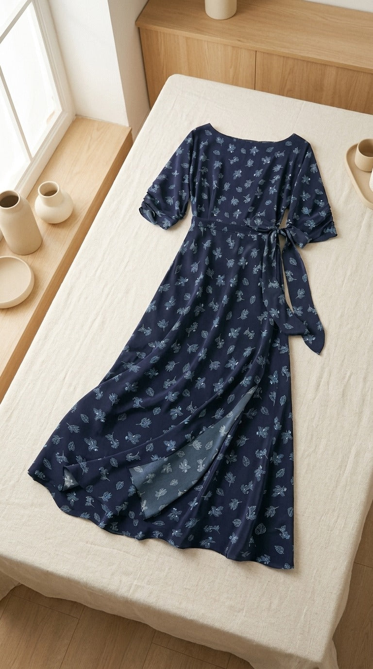 Robe Longue en Double Georgette de Soie — Épaules Dénudées Ceinturée Femme — à plat sur lin | StudioSoie