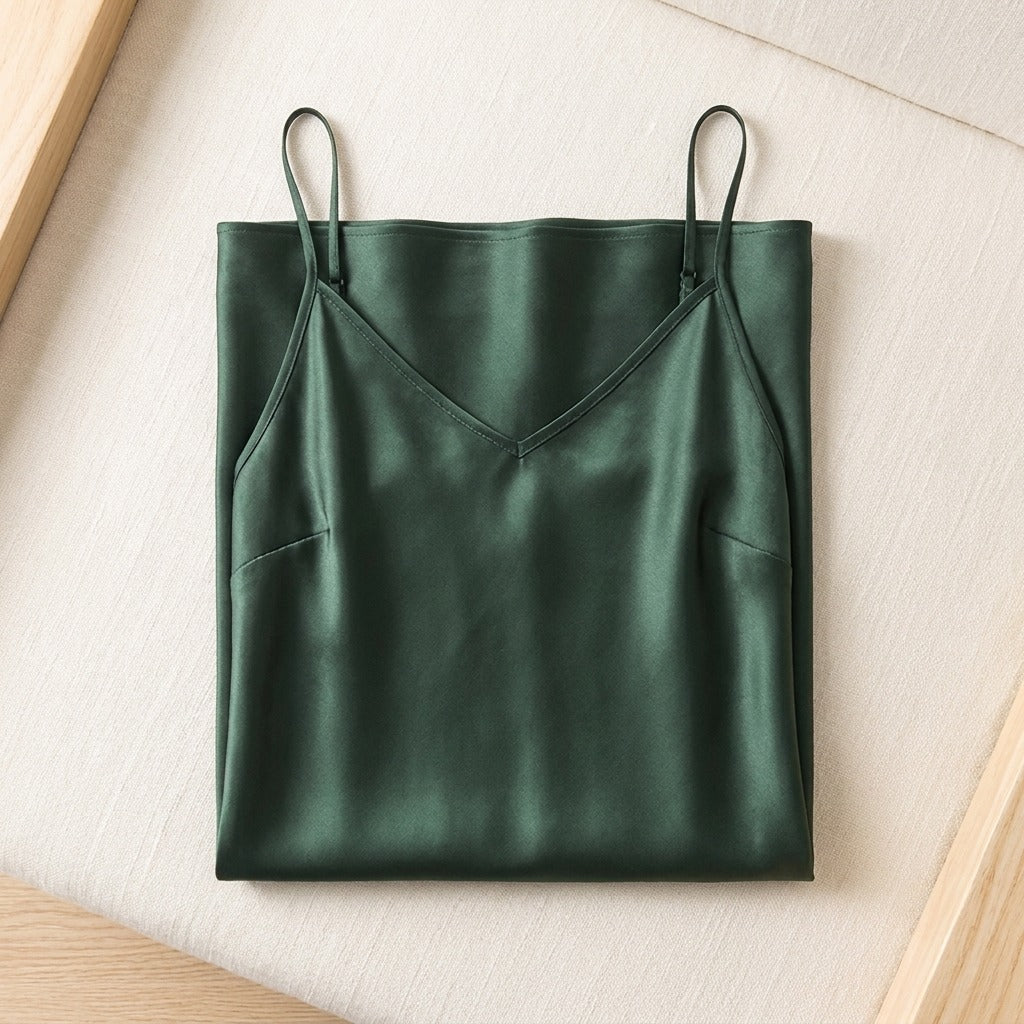 Robe Mi-Longue en Soie de Mûrier 21 Momme — Col V Coupe Biais 14 Coloris Femme - coloris vert-fonce | StudioSoie