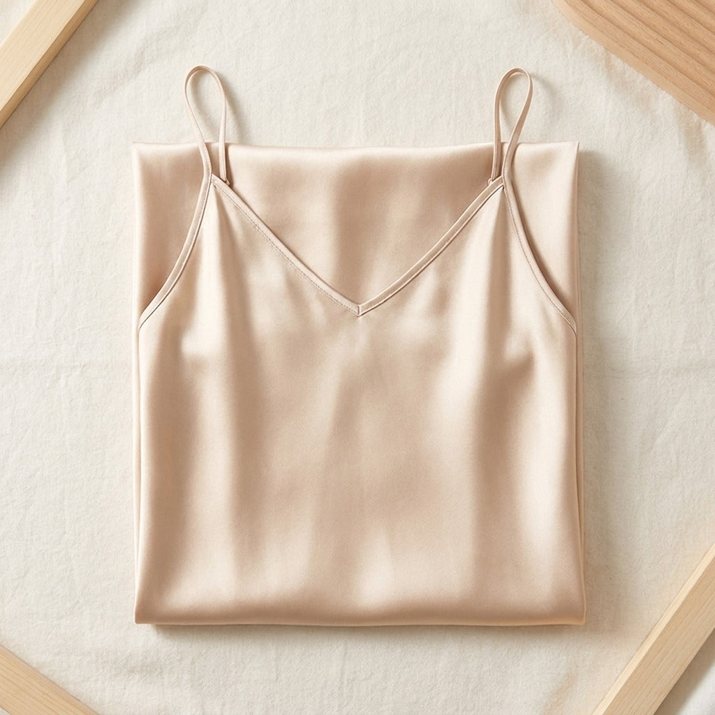 Robe Longue en Soie de Mûrier 21 Momme — Col V Bretelles Réglables 17 Coloris Femme - coloris champagne | StudioSoie