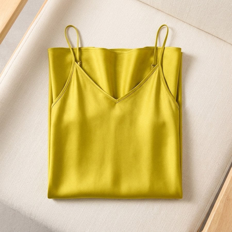 Robe longue en soie de mûrier col V - coloris Jaune | StudioSoie