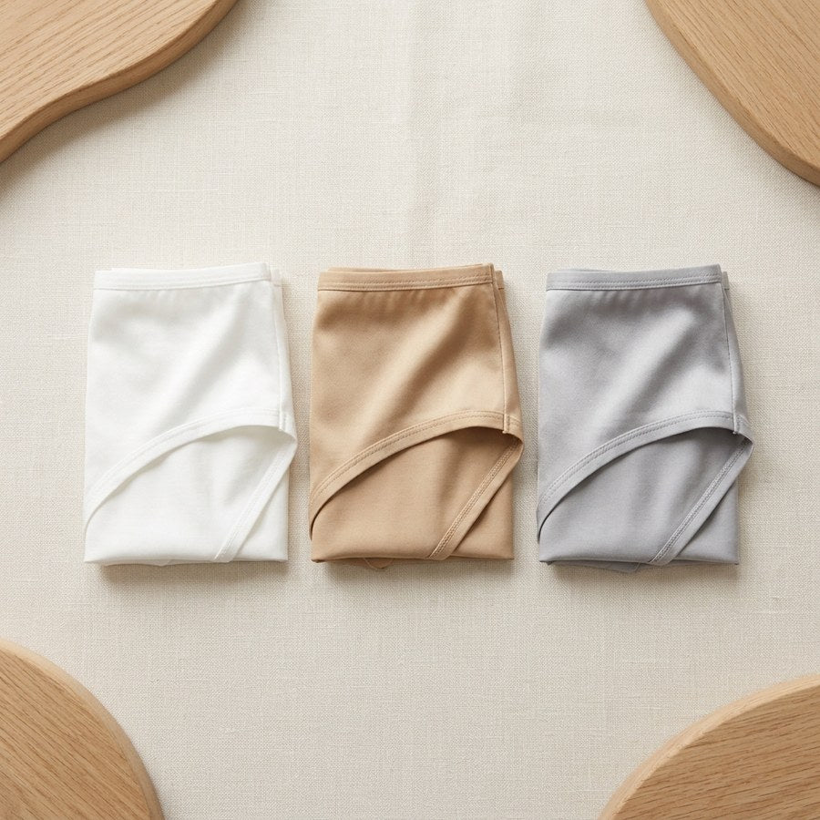Lot de 3 culottes en soie de mûrier taille basse femme - coloris Trio · Blanc, Beige, Argent | StudioSoie