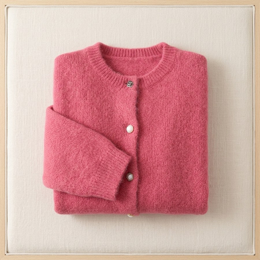Cardigan en alpaga 78% boutonné col rond femme - coloris Rose | StudioSoie