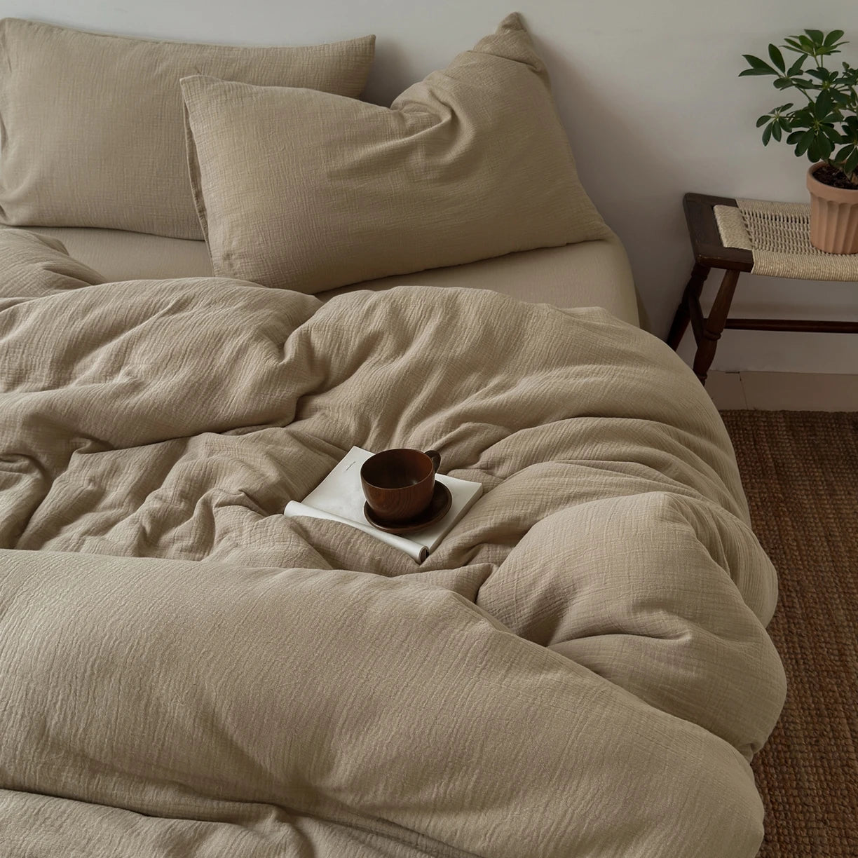 Gekreukeld Katoenen Dekbedovertrek — Natuurlijke Zachtheid