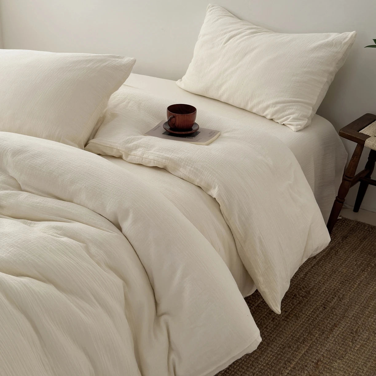 Gekreukeld Katoenen Dekbedovertrek — Natuurlijke Zachtheid