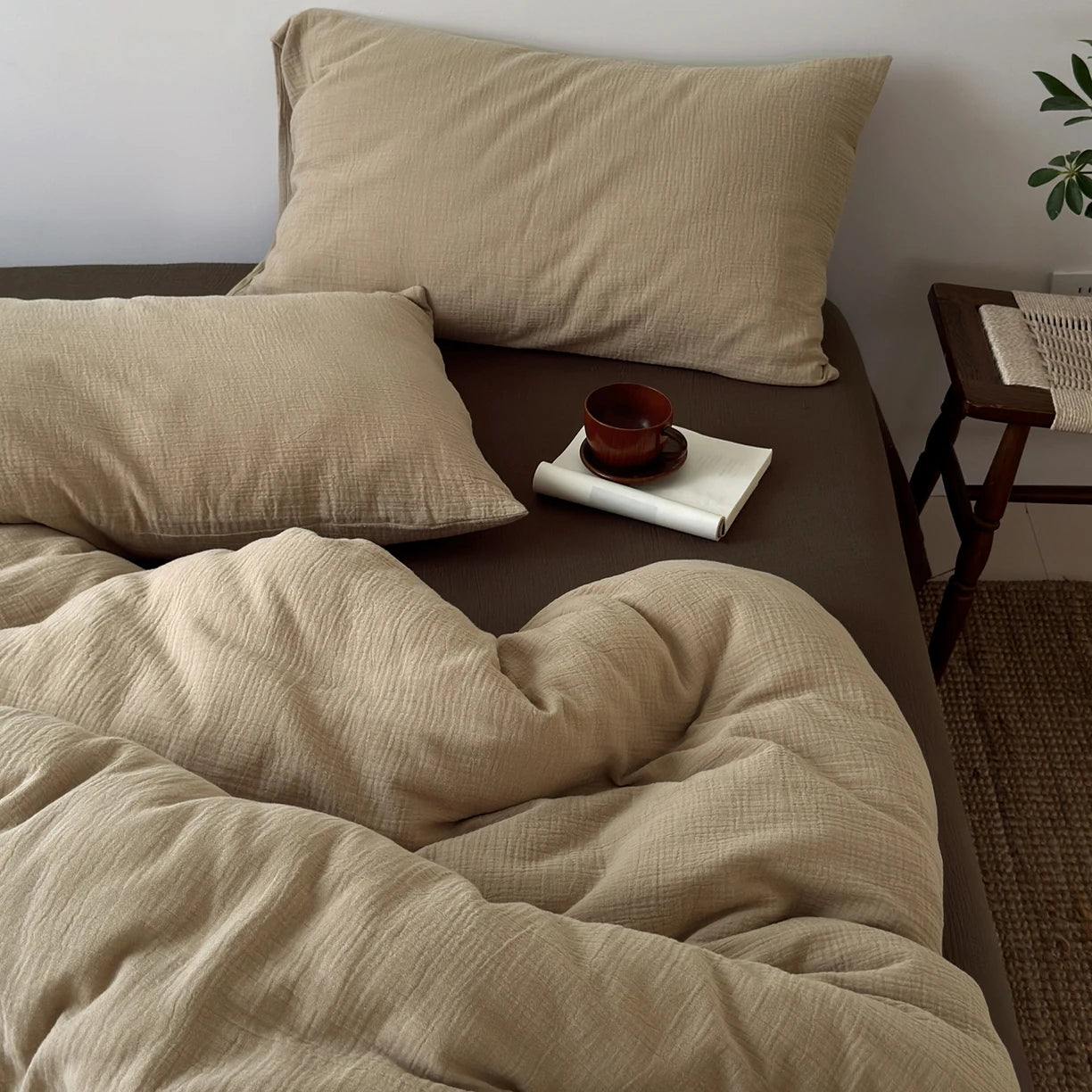 Gekreukeld Katoenen Dekbedovertrek — Natuurlijke Zachtheid