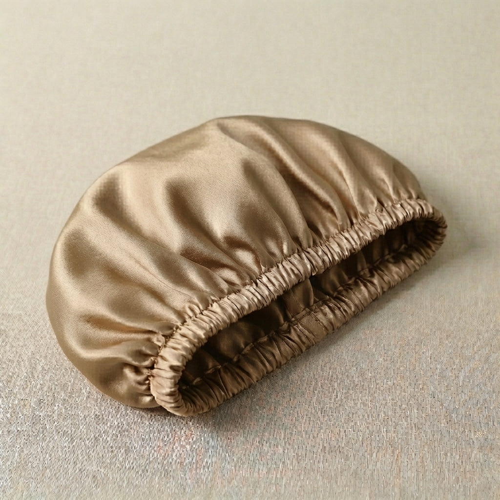 Gorra de seda de morera 100% grado 6A de doble capa para niñas, disponible en diferentes tamaños, con diseño liso de doble cara y hebilla ajustable