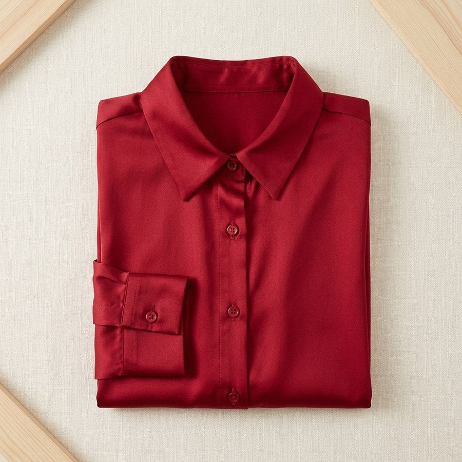 Chemisier en soie de mûrier 93% manches longues femme - coloris Rouge | StudioSoie