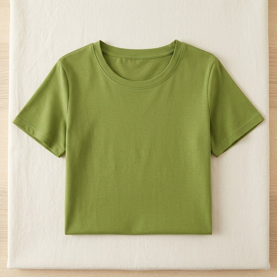 T-shirt soie & coton manches courtes femme - coloris Vert Avocat | StudioSoie