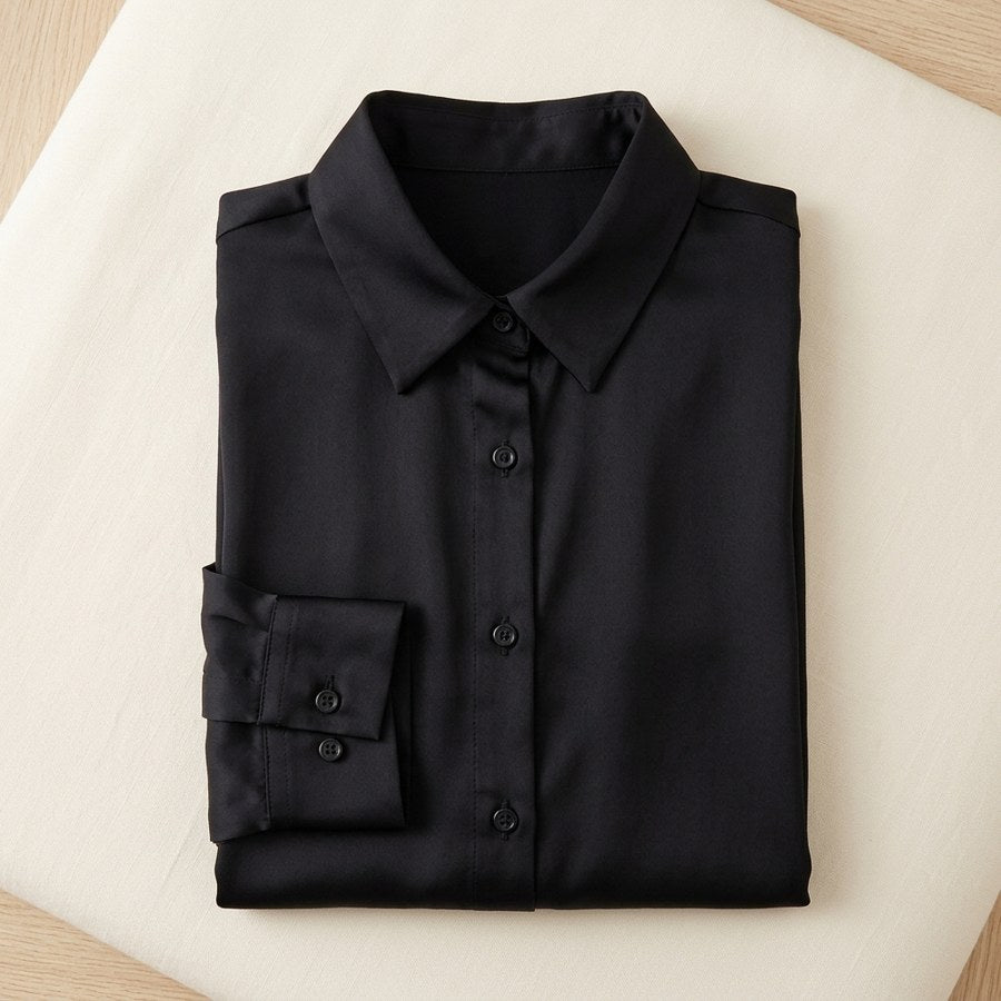 Chemisier en soie de mûrier 93% manches longues femme - coloris Noir | StudioSoie