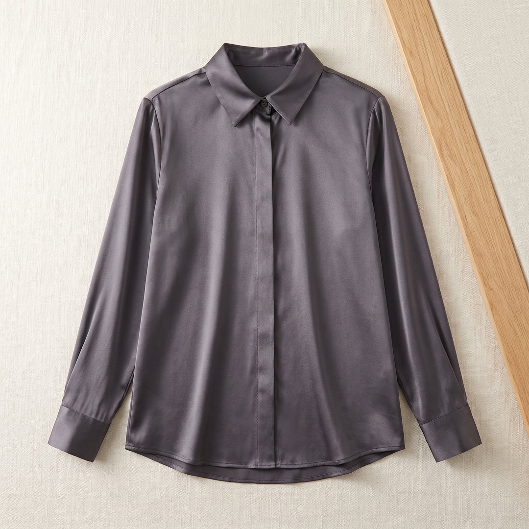 Chemise en soie de mûrier 6A – Gris Anthracite