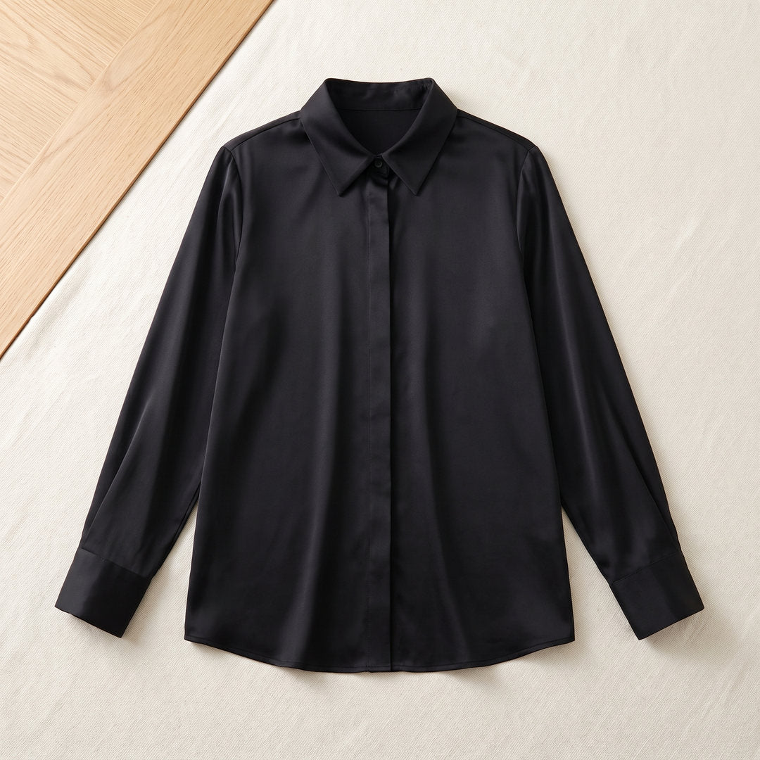 Chemise en soie de mûrier 6A – Noir