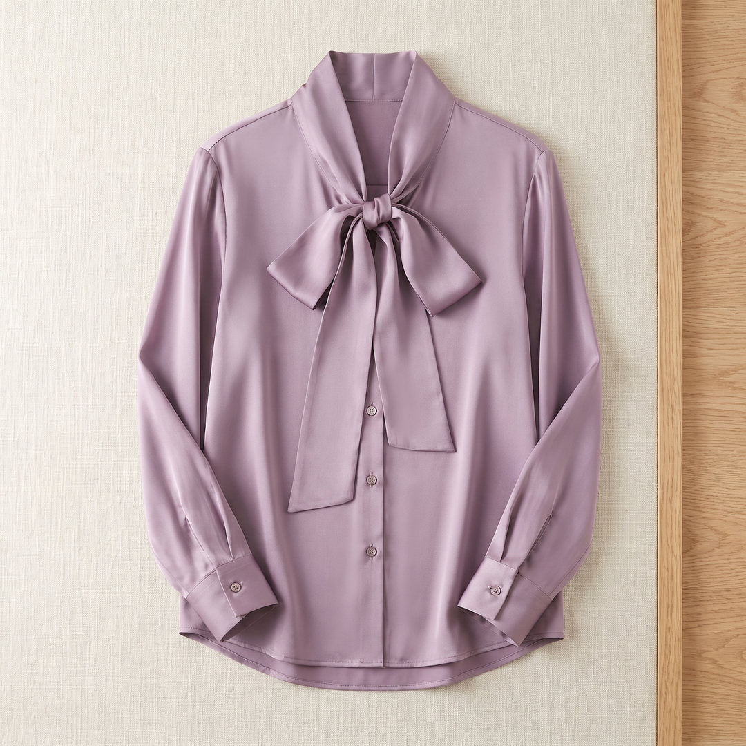Chemisier lavallière en soie de mûrier – Lilas
