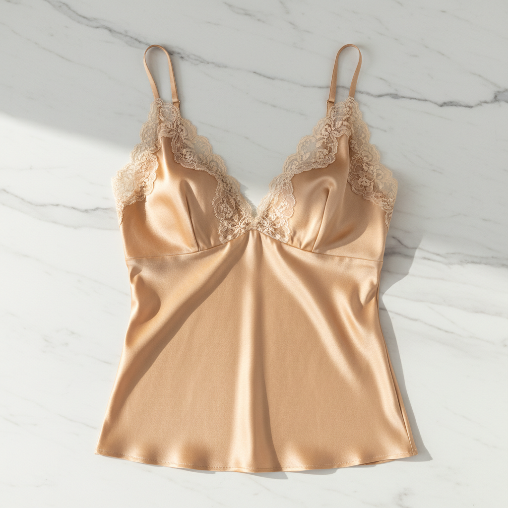 Débardeur en Soie - Col V Dentelle avec Soutien-gorge Intégré - StudioSoie