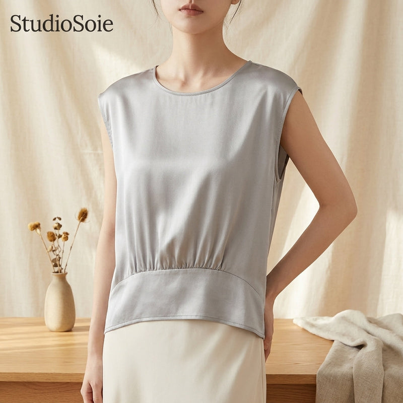 Débardeur en Soie de Mûrier 19MM - Top Sans Manches Col Rond Femme 100% Soie - StudioSoie