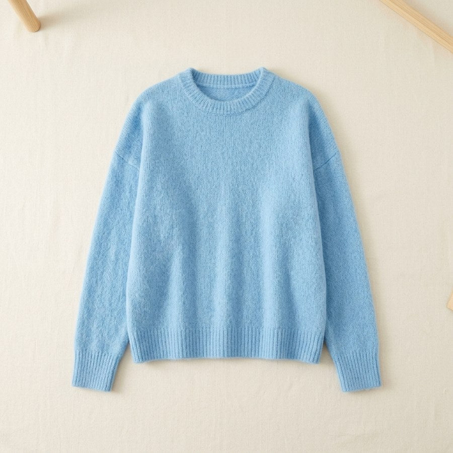 Pull en alpaga 78% maille brossée manches tombantes femme - coloris Bleu Ciel | StudioSoie