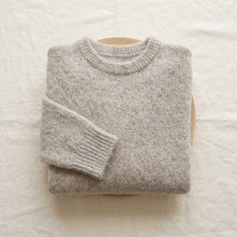 Pull en alpaga 78% maille brossée manches tombantes femme - coloris Gris Perle | StudioSoie