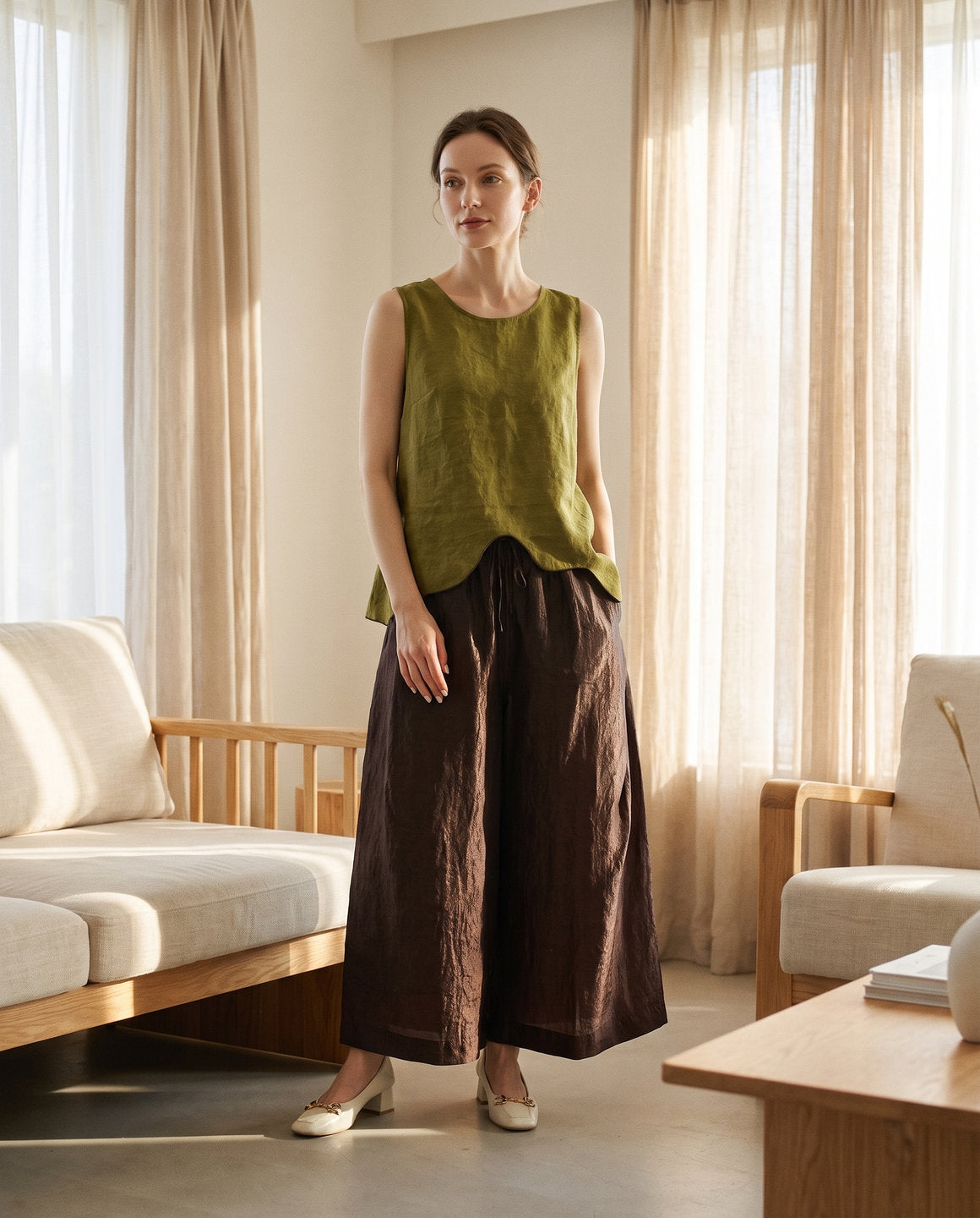 Jupe-culotte en soie xiangyun – vue portée – StudioSoie