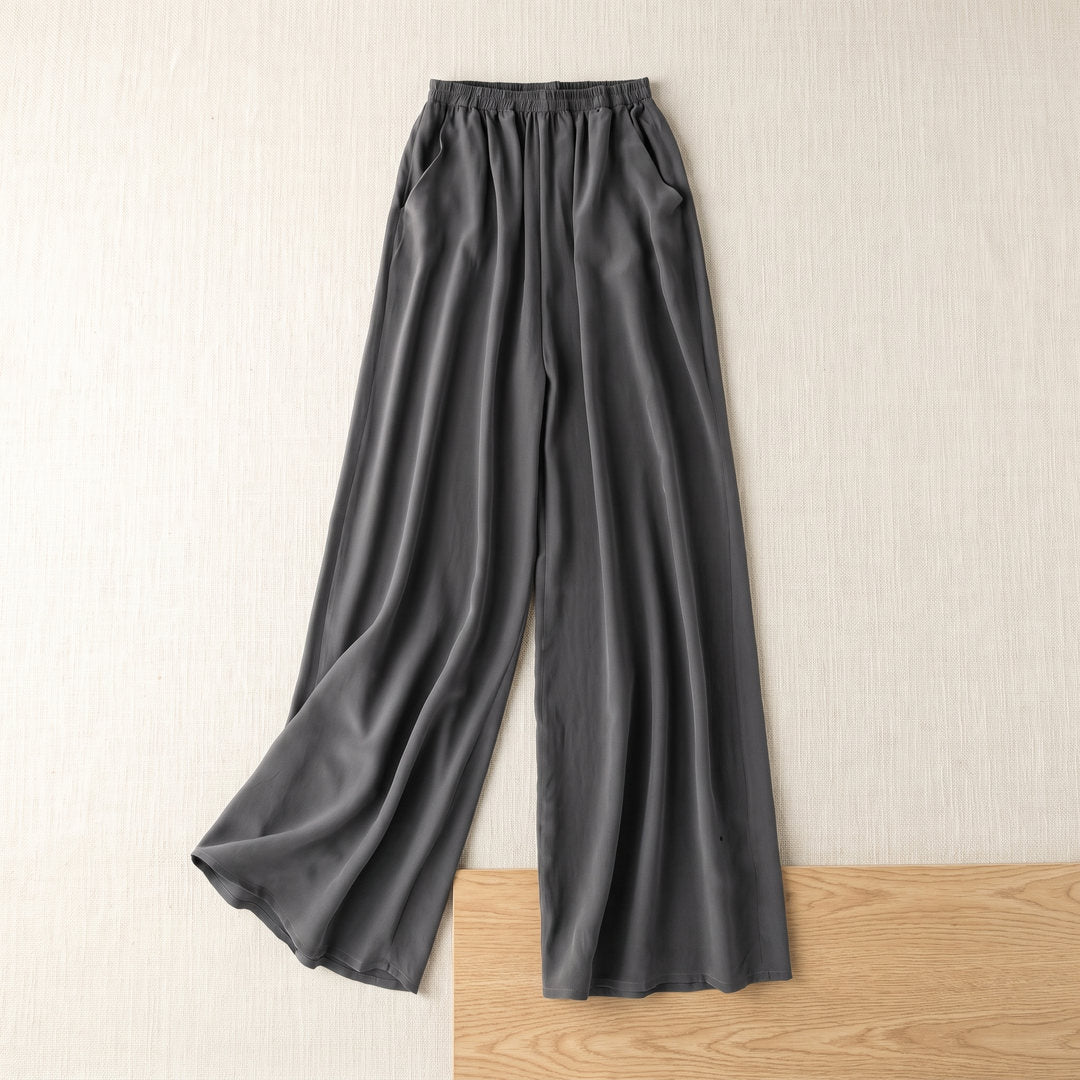 Pantalon large en soie de mûrier – Gris Anthracite