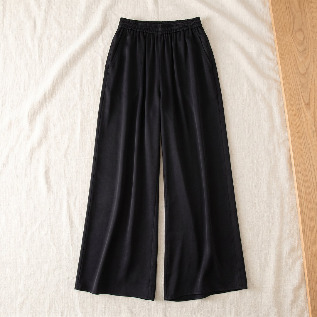 Pantalon large en soie de mûrier – Noir