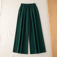 Pantalon large en soie de mûrier – Vert Sapin