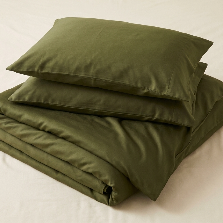 Parure de lit lyocell & bambou vert olive - StudioSoie