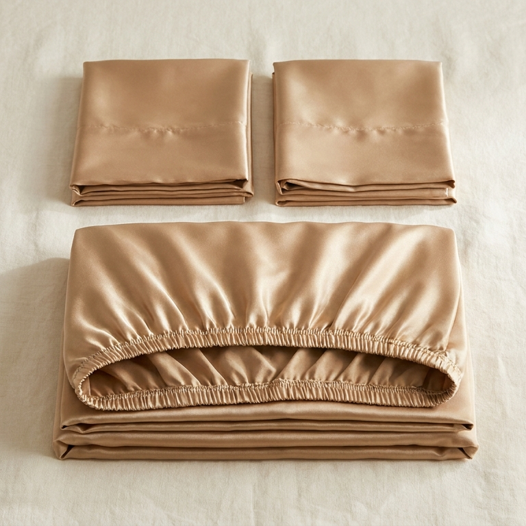 Parure de lit 3 pièces en satin glossy chameau - StudioSoie