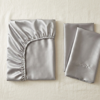 Parure de lit 3 pièces en satin glossy gris argenté - StudioSoie