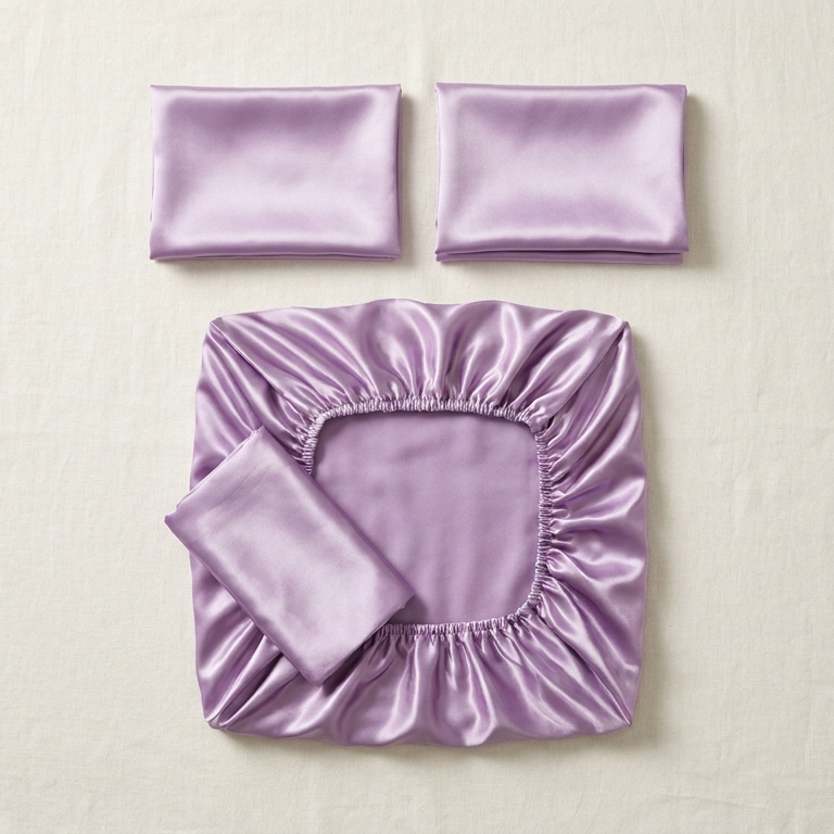 Parure de lit 3 pièces en satin glossy lilas - StudioSoie
