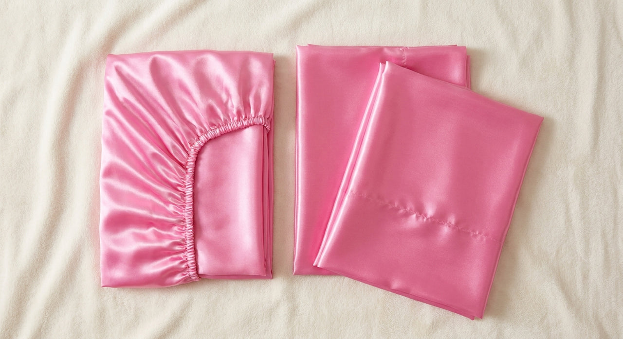 Parure de lit 3 pièces en satin glossy rose vif - StudioSoie