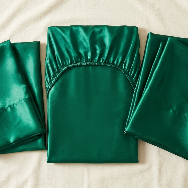 Parure de lit 3 pièces en satin glossy vert - StudioSoie