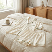 Pyjama en Soie de Mûrier 100% – Top Manches Courtes & Short, Femme - StudioSoie - 
