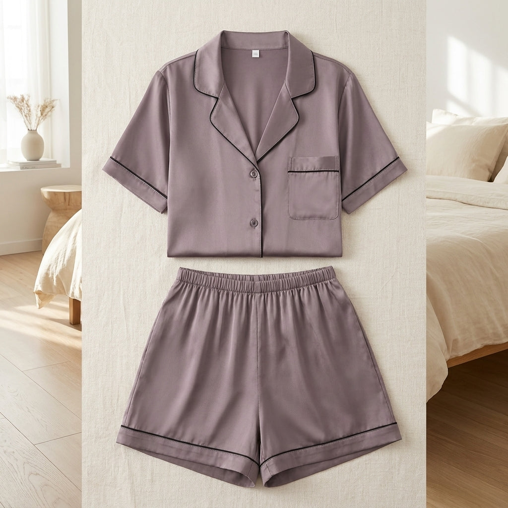 Pyjama en Soie de Mûrier 100% – Top Manches Courtes & Short, Femme - StudioSoie - 
