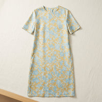 Robe droite en sergé de soie de mûrier – coloris Imprimé Céladon – StudioSoie