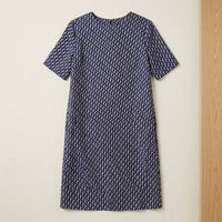 Robe droite en sergé de soie de mûrier – coloris Losanges Marine – StudioSoie