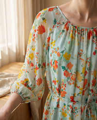Robe longue en georgette de soie imprimée – détail de la matière – StudioSoie
