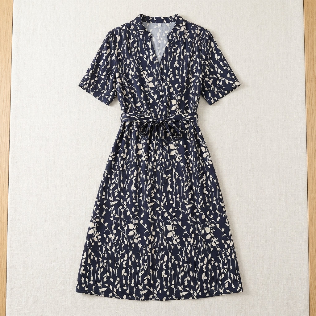 Robe thé en soie de mûrier – coloris Imprimé Marine – StudioSoie