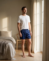 Short de nuit homme en soie de mûrier – vue portée – StudioSoie