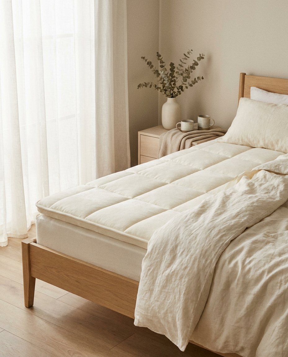 Surmatelas mémoire de forme et gel posé sur un lit