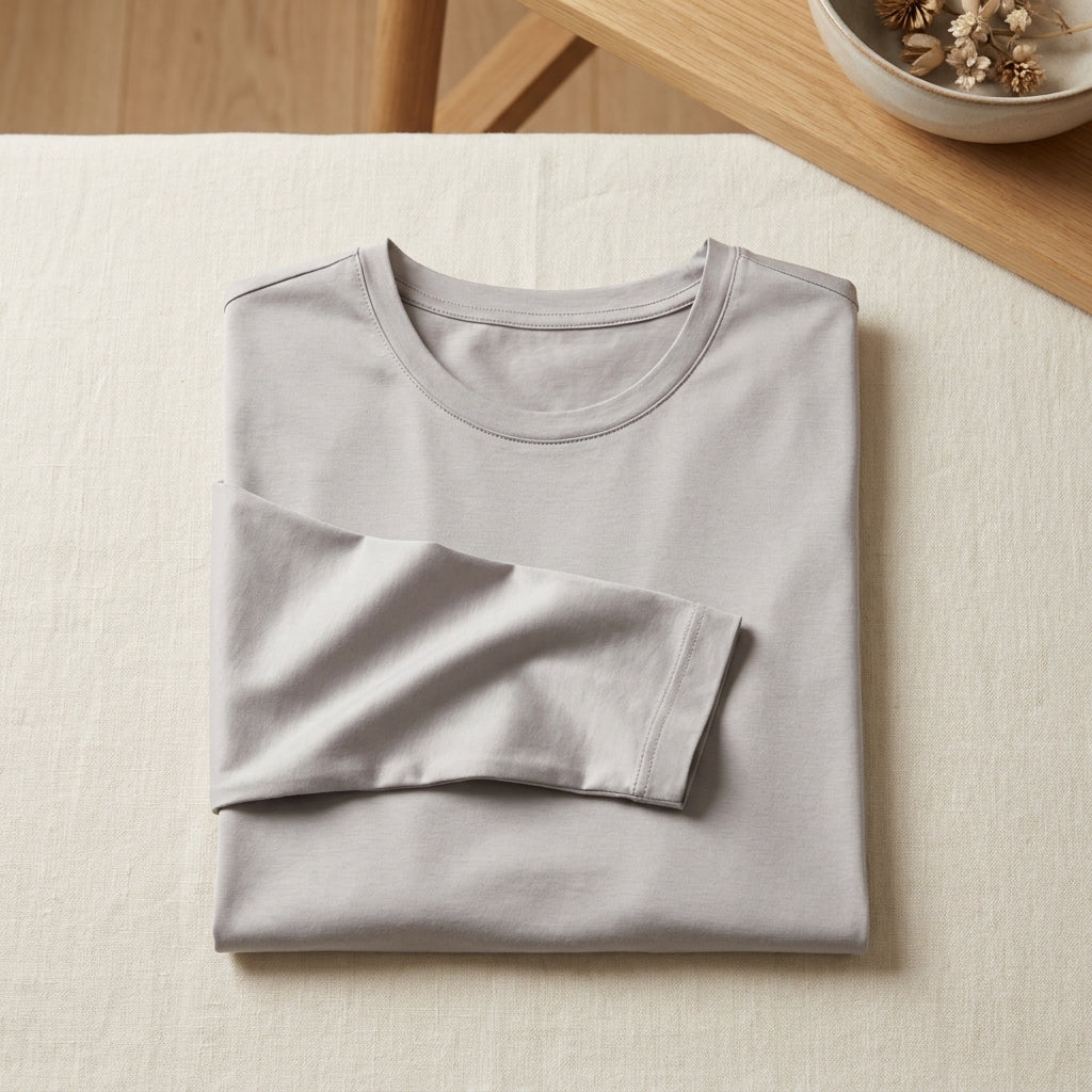 Tricou Bumbac & Mătase cu Mâneci Lungi