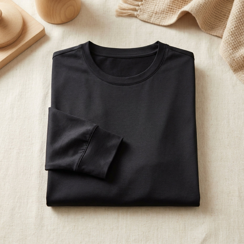 Tricou Bumbac & Mătase cu Mâneci Lungi