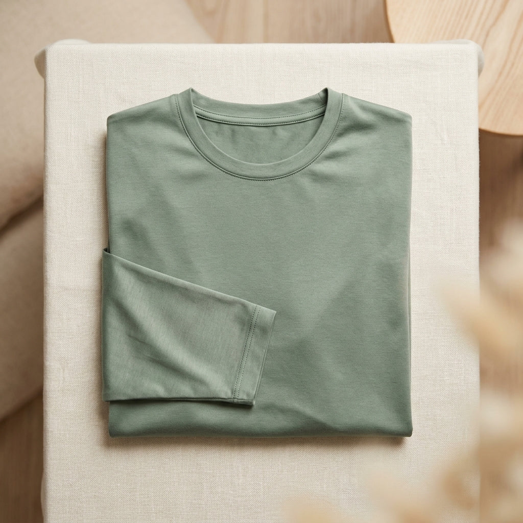 Tricou Bumbac & Mătase cu Mâneci Lungi