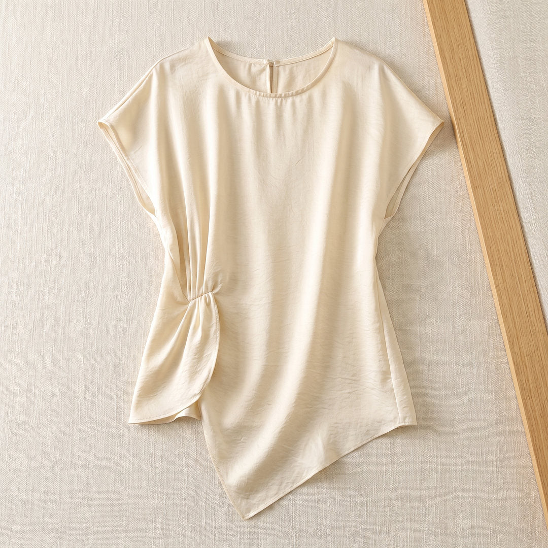 Top plissé en soie de mûrier – Blanc Cassé